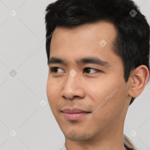 Neutral asian young-adult male with short  black hair and brown eyes