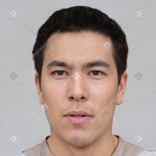 Neutral asian young-adult male with short  black hair and brown eyes