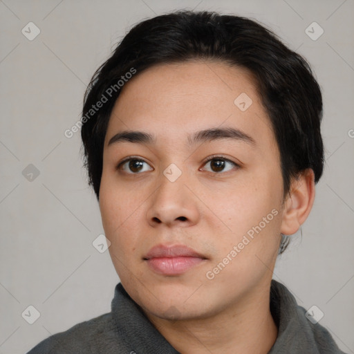 Neutral asian young-adult male with short  black hair and brown eyes