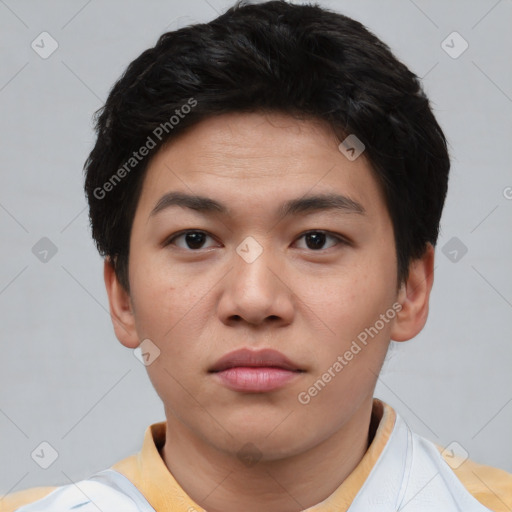 Neutral asian young-adult male with short  brown hair and brown eyes