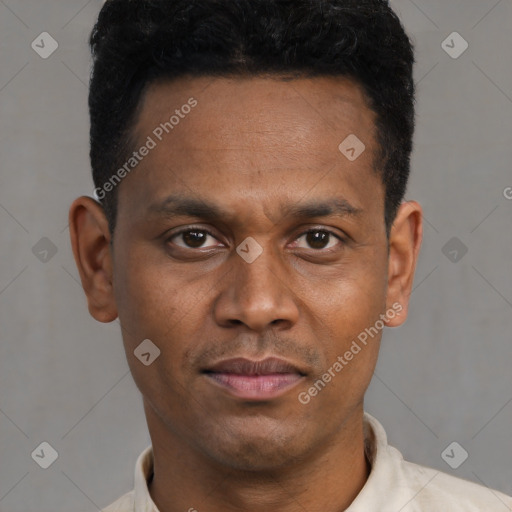 Neutral latino young-adult male with short  brown hair and brown eyes