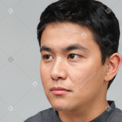 Neutral asian young-adult male with short  black hair and brown eyes