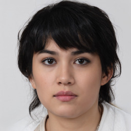 Neutral asian young-adult female with medium  black hair and brown eyes