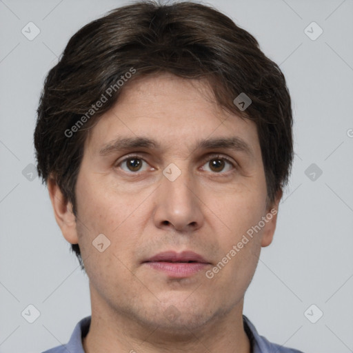 Neutral white adult male with short  brown hair and brown eyes