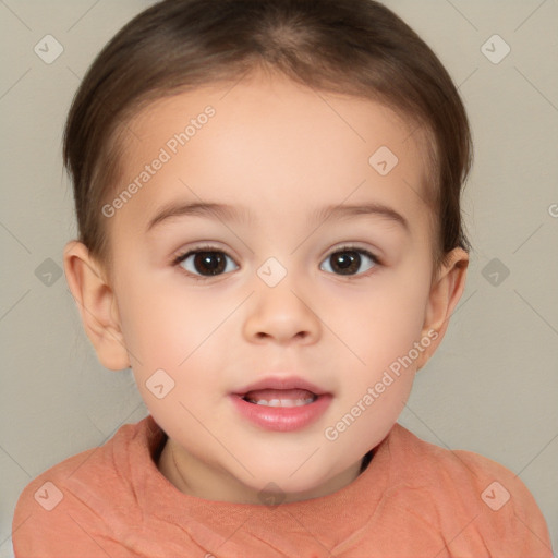 Neutral white child female with short  brown hair and brown eyes