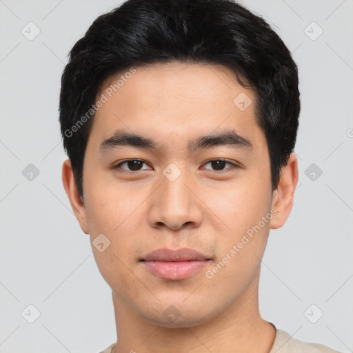 Neutral asian young-adult male with short  black hair and brown eyes