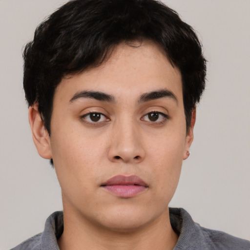 Neutral asian young-adult male with short  black hair and brown eyes