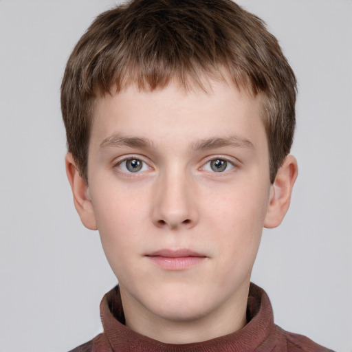 Neutral white child male with short  brown hair and grey eyes