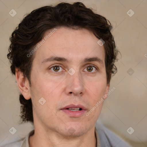 Neutral white adult male with short  brown hair and brown eyes