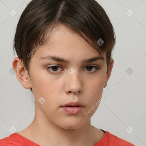 Neutral white child female with short  brown hair and brown eyes