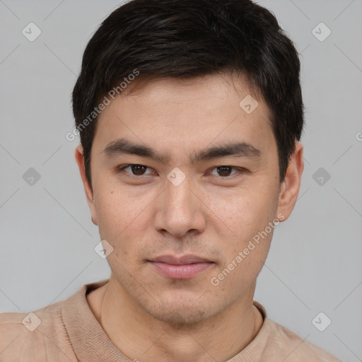 Neutral asian young-adult male with short  brown hair and brown eyes