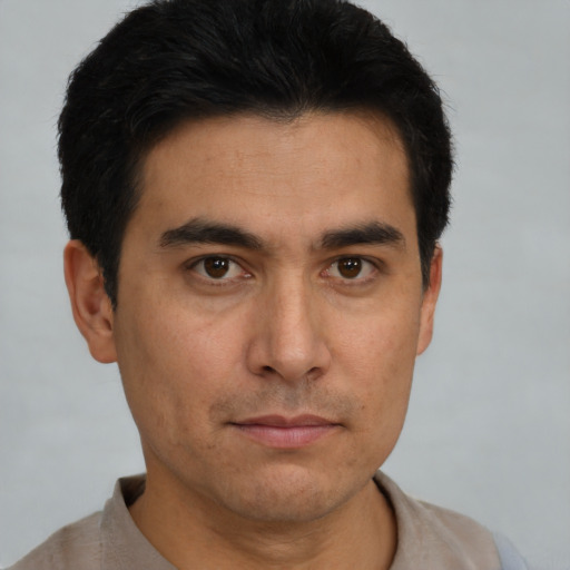Neutral asian young-adult male with short  black hair and brown eyes