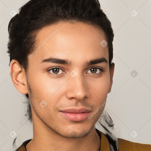 Neutral latino young-adult male with short  brown hair and brown eyes