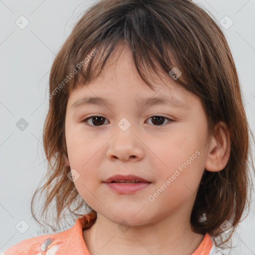 Neutral white child female with medium  brown hair and brown eyes