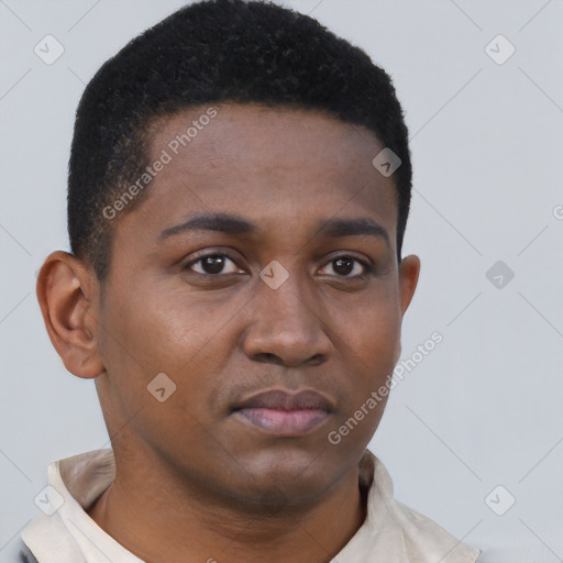 Neutral black young-adult male with short  brown hair and brown eyes
