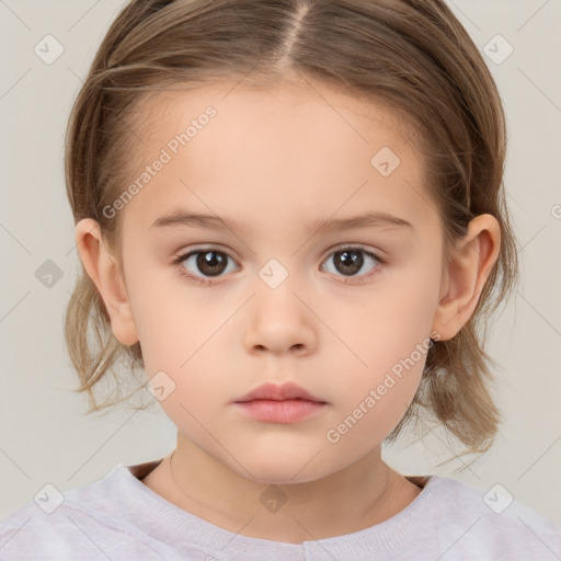 Neutral white child female with medium  brown hair and brown eyes