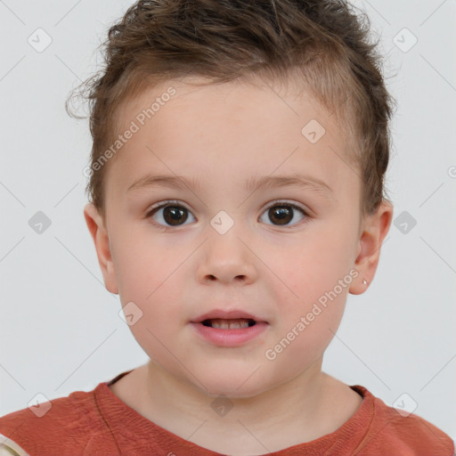 Neutral white child female with short  brown hair and brown eyes