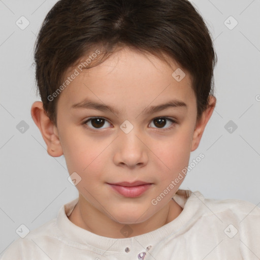 Neutral white child female with short  brown hair and brown eyes