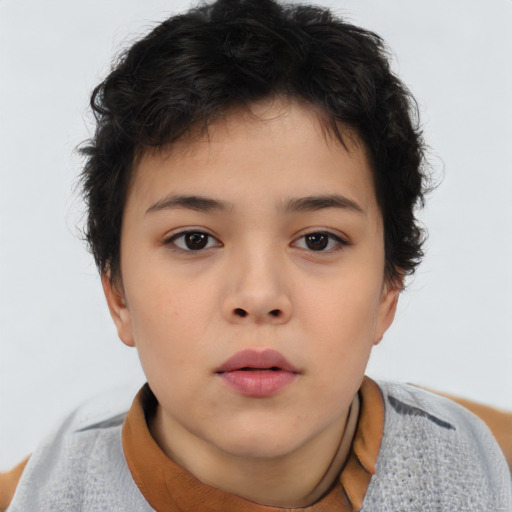 Neutral asian child female with short  brown hair and brown eyes