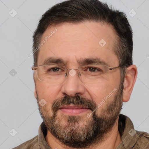 Neutral white adult male with short  brown hair and brown eyes