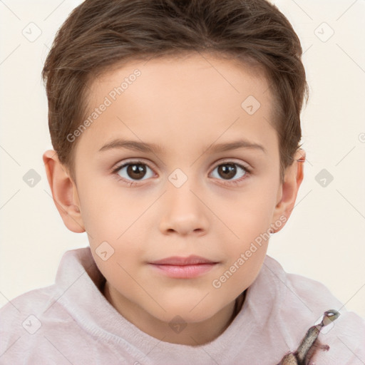 Neutral white child female with short  brown hair and brown eyes