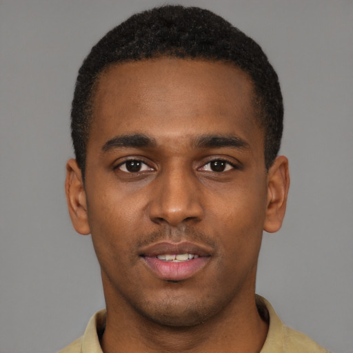Neutral black young-adult male with short  brown hair and brown eyes
