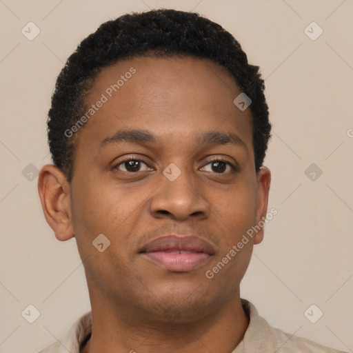 Neutral black young-adult male with short  brown hair and brown eyes