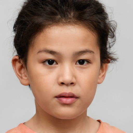 Neutral white child female with short  brown hair and brown eyes