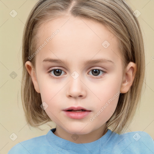 Neutral white child female with medium  brown hair and brown eyes