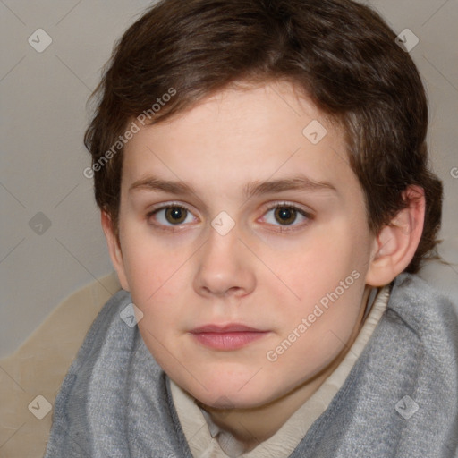 Neutral white child female with medium  brown hair and blue eyes