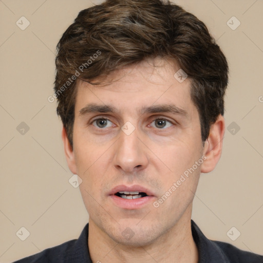 Neutral white adult male with short  brown hair and brown eyes