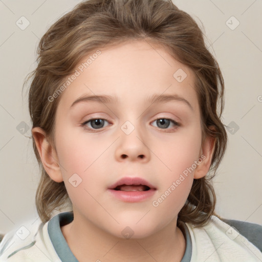 Neutral white child female with medium  brown hair and brown eyes