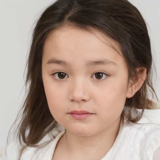 Neutral white child female with medium  brown hair and brown eyes