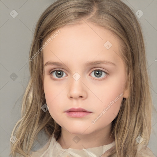 Neutral white child female with medium  brown hair and brown eyes