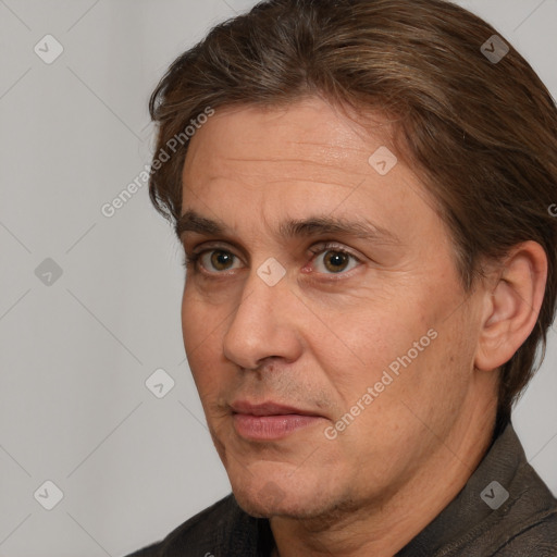 Neutral white adult male with short  brown hair and brown eyes