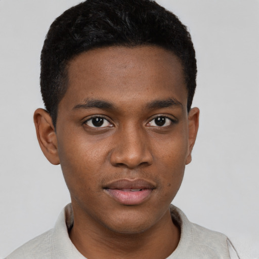 Neutral black young-adult male with short  brown hair and brown eyes