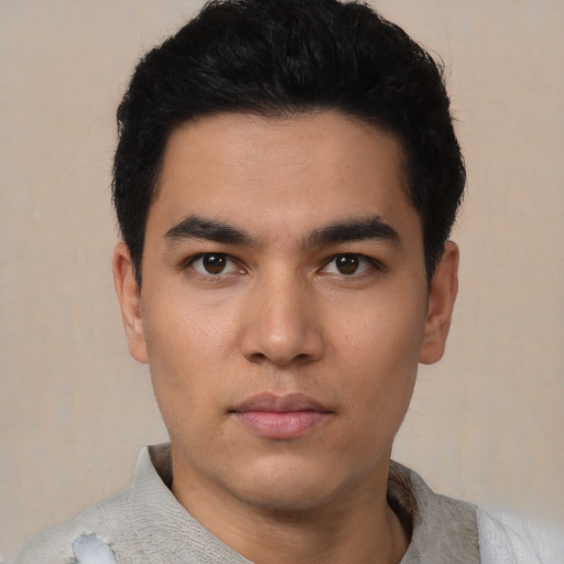 Neutral asian young-adult male with short  black hair and brown eyes