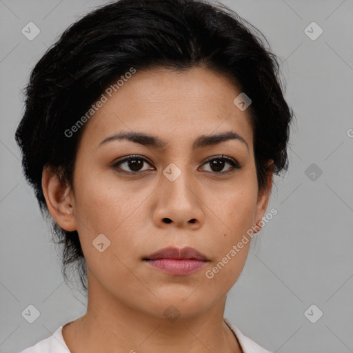 Neutral asian young-adult female with medium  brown hair and brown eyes