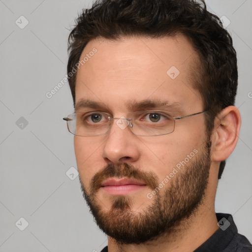 Neutral white adult male with short  brown hair and brown eyes