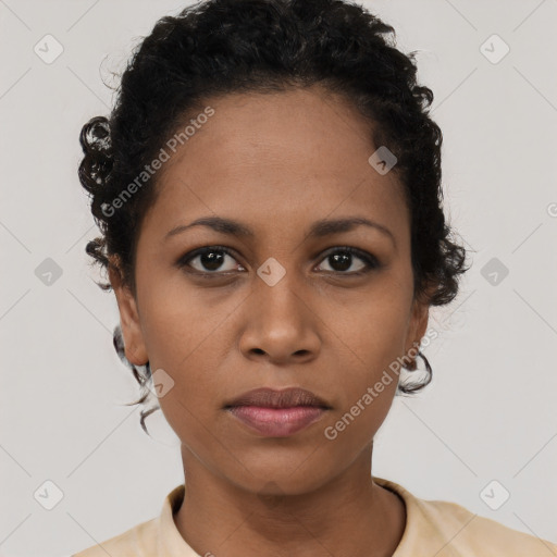 Neutral black young-adult female with short  brown hair and brown eyes