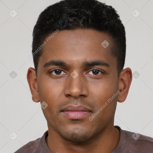 Neutral black young-adult male with short  brown hair and brown eyes