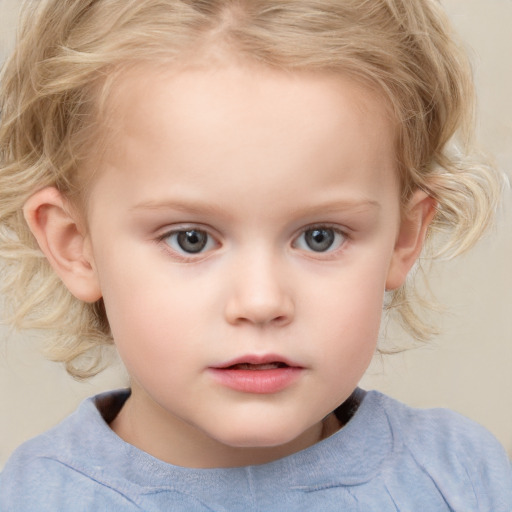 Neutral white child female with medium  brown hair and grey eyes