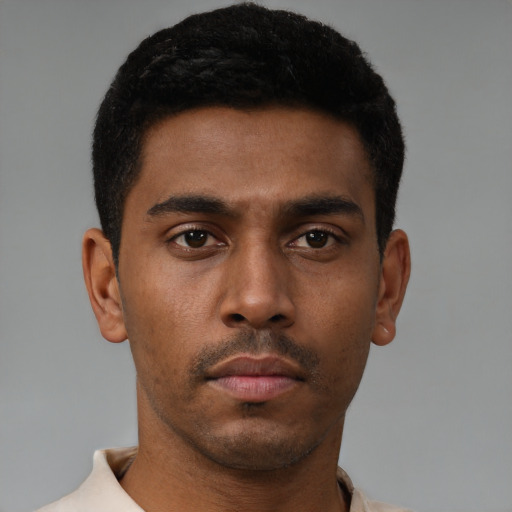 Neutral latino young-adult male with short  brown hair and brown eyes