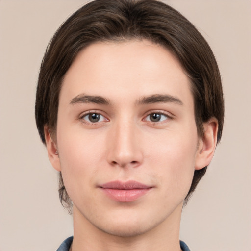 Neutral white young-adult male with medium  brown hair and brown eyes