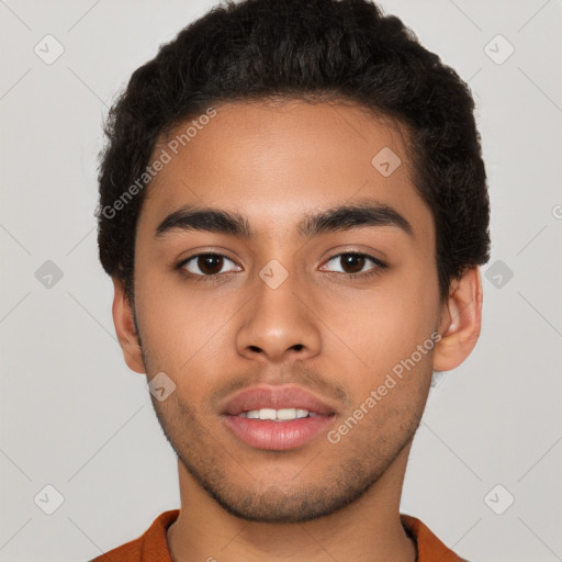 Neutral latino young-adult male with short  brown hair and brown eyes