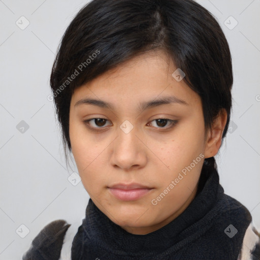 Neutral asian young-adult female with medium  brown hair and brown eyes