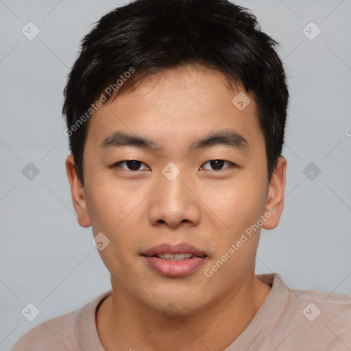 Neutral asian young-adult male with short  black hair and brown eyes