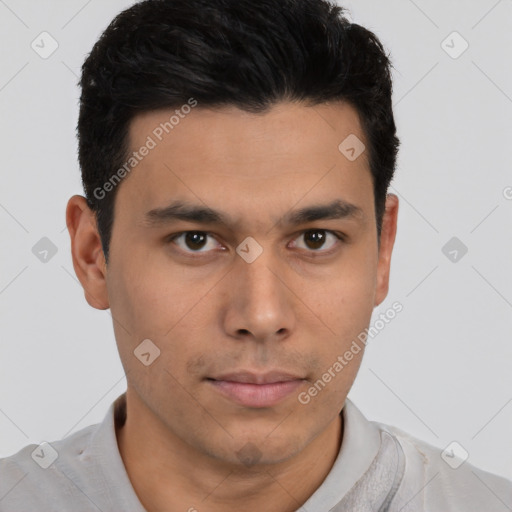 Neutral asian young-adult male with short  brown hair and brown eyes