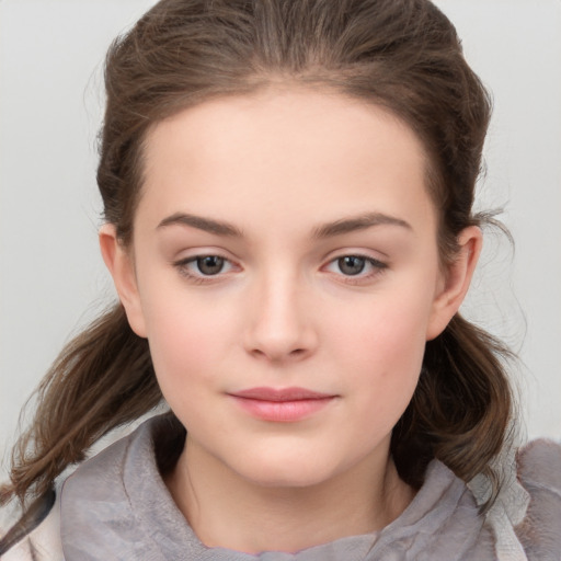 Neutral white child female with medium  brown hair and brown eyes