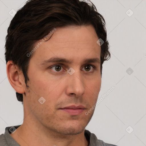 Neutral white adult male with short  brown hair and brown eyes